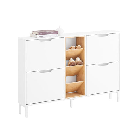 Rootz Shoe Cabinet - Footwear Organizer - Storage Unit - Modern Design - 126x85x19cm - Stylish Bamboo & White Finish