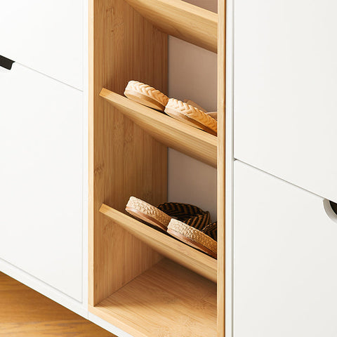 Rootz Shoe Cabinet - Footwear Organizer - Storage Unit - Modern Design - 126x85x19cm - Stylish Bamboo & White Finish