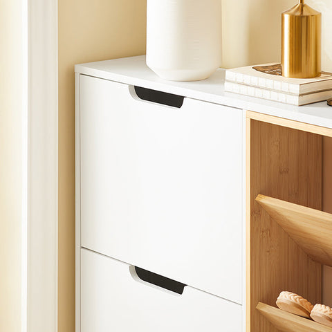 Rootz Shoe Cabinet - Footwear Organizer - Storage Unit - Modern Design - 126x85x19cm - Stylish Bamboo & White Finish