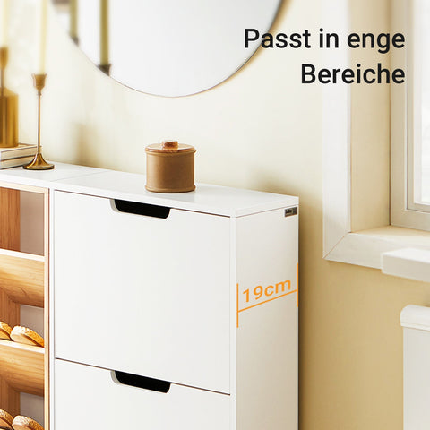 Rootz Shoe Cabinet - Footwear Organizer - Storage Unit - Modern Design - 126x85x19cm - Stylish Bamboo & White Finish