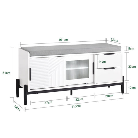 Rootz White Shoe Bench - Entryway Storage - Modern Seat - Comfort Seating - 110x51x35cm - MDF & Metal - Holds 150kg