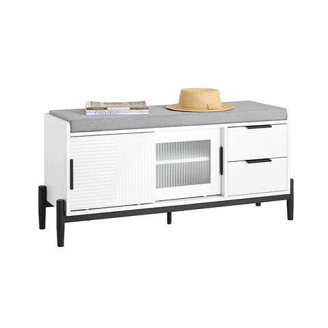 Rootz White Shoe Bench - Entryway Storage - Modern Seat - Comfort Seating - 110x51x35cm - MDF & Metal - Holds 150kg