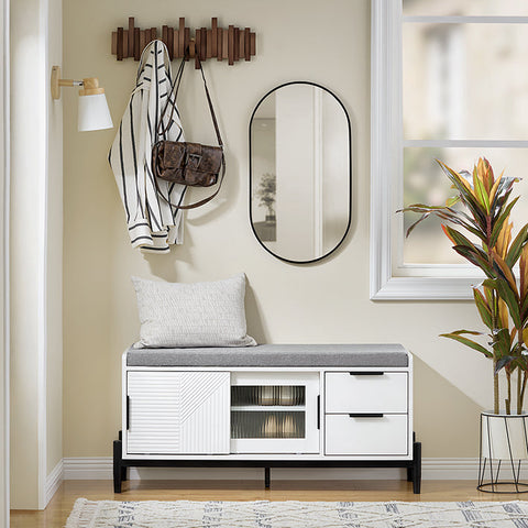 Rootz White Shoe Bench - Entryway Storage - Modern Seat - Comfort Seating - 110x51x35cm - MDF & Metal - Holds 150kg