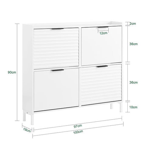 Rootz Space-Saving Shoe Cabinet - Shoe Storage - Entryway Organizer - Holds 8-12 Pairs - Scandinavian White - 100x19x90cm - Sturdy MDF & Metal