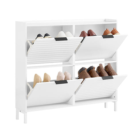 Rootz Space-Saving Shoe Cabinet - Shoe Storage - Entryway Organizer - Holds 8-12 Pairs - Scandinavian White - 100x19x90cm - Sturdy MDF & Metal