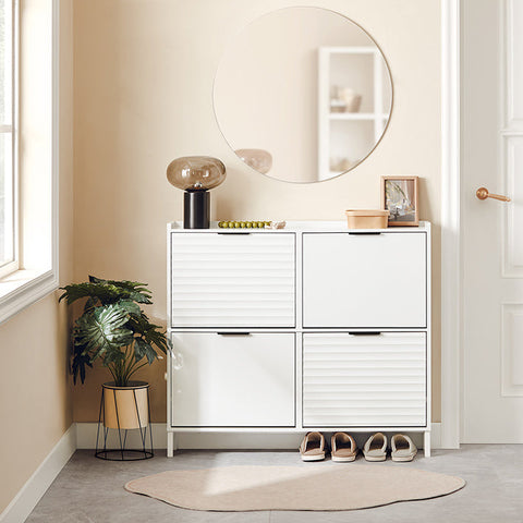 Rootz Space-Saving Shoe Cabinet - Shoe Storage - Entryway Organizer - Holds 8-12 Pairs - Scandinavian White - 100x19x90cm - Sturdy MDF & Metal