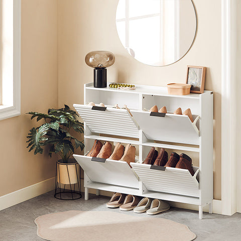 Rootz Space-Saving Shoe Cabinet - Shoe Storage - Entryway Organizer - Holds 8-12 Pairs - Scandinavian White - 100x19x90cm - Sturdy MDF & Metal