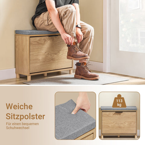 Rootz Shoe Bench - Narrow Hallway Bench - Upholstered Seat - Supports 118kg - 60cm x 24cm x 50cm