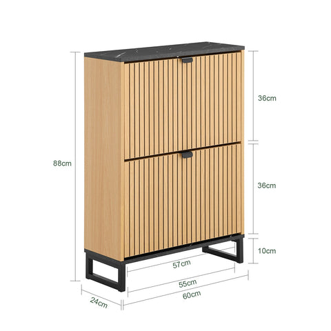 Rootz Shoe Cabinet - Slim Shoe Storage - Narrow Shoe Rack - Holds 8-12 Pairs - E1-MDF & PB - 60cm x 88cm x 24cm - Black Marble Look
