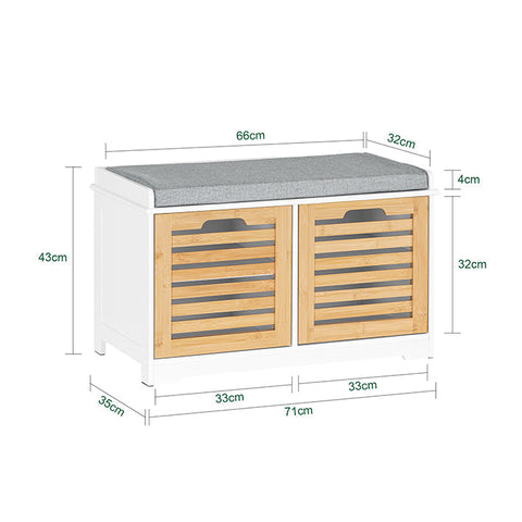 Rootz Shoe Rack with Seat Cushion - Shoe Organizer - Storage Cabinet - MDF, PB - Space-saving - 71cm x 43cm x 35cm