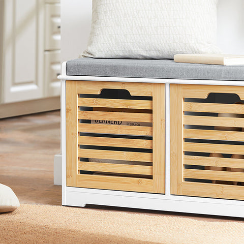 Rootz Shoe Rack with Seat Cushion - Shoe Organizer - Storage Cabinet - MDF, PB - Space-saving - 71cm x 43cm x 35cm