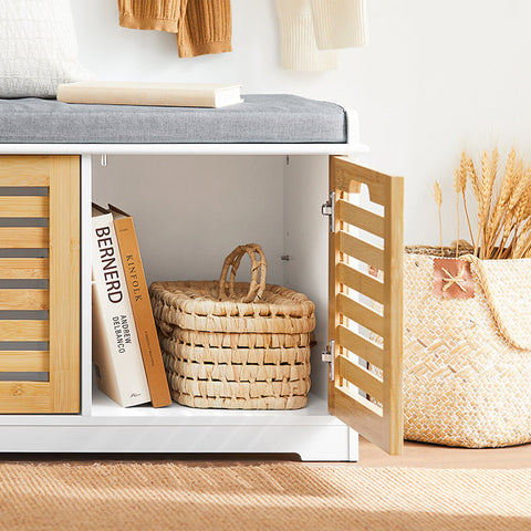 Rootz Shoe Rack with Seat Cushion - Shoe Organizer - Storage Cabinet - MDF, PB - Space-saving - 71cm x 43cm x 35cm