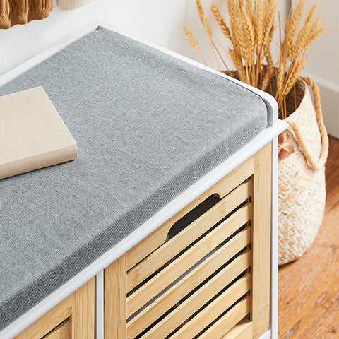 Rootz Shoe Rack with Seat Cushion - Shoe Organizer - Storage Cabinet - MDF, PB - Space-saving - 71cm x 43cm x 35cm