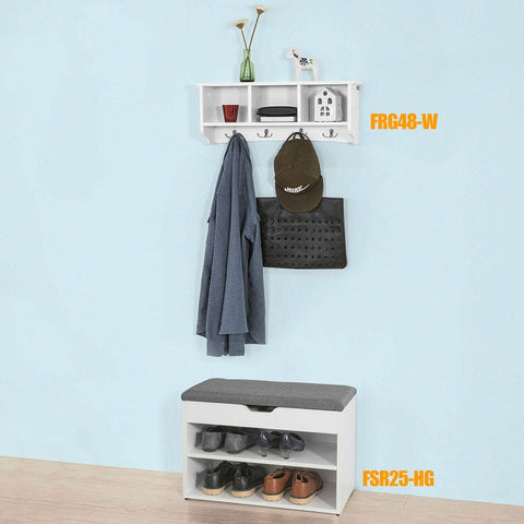 Rootz Schoenenbank met Zitting - Schoenenrek - Schoenenkast - Comfortabel kussen - Ruime opbergruimte - Veilige rubberen voetjes - 60cm x 43cm x 30cm - Lichtgrijs