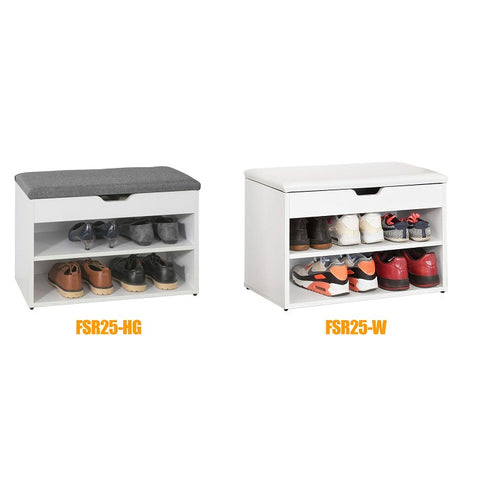 Rootz Schoenenbank met Zitting - Schoenenrek - Schoenenkast - Comfortabel kussen - Ruime opbergruimte - Veilige rubberen voetjes - 60cm x 43cm x 30cm - Lichtgrijs