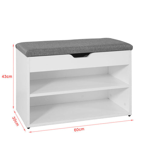 Rootz Schoenenbank met Zitting - Schoenenrek - Schoenenkast - Comfortabel kussen - Ruime opbergruimte - Veilige rubberen voetjes - 60cm x 43cm x 30cm - Lichtgrijs