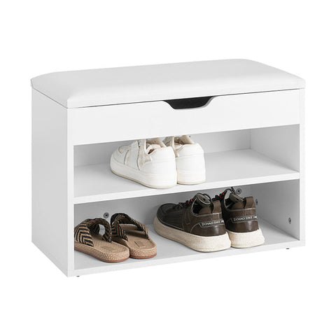 Rootz Shoe Bench with Seat - Shoe Rack - Hallway Cabinet - White Chipboard - PU Cushion - Durable & Secure - 60cm x 30cm x 44cm