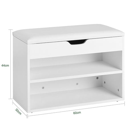 Rootz Shoe Bench with Seat - Shoe Rack - Hallway Cabinet - White Chipboard - PU Cushion - Durable & Secure - 60cm x 30cm x 44cm