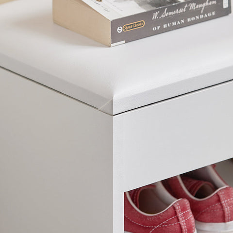 Rootz Shoe Bench with Seat - Shoe Rack - Hallway Cabinet - White Chipboard - PU Cushion - Durable & Secure - 60cm x 30cm x 44cm
