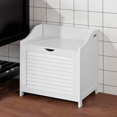 Rootz Laundry Chest - Laundry Collector - Laundry Basket - White MDF - Multi-Functional Storage - Chic Bathroom Bench - 50cm x 53cm x 35cm