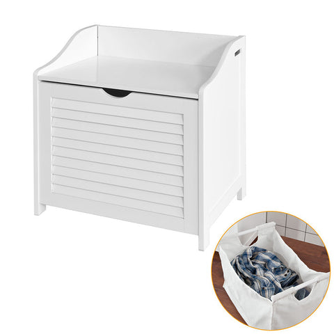 Rootz Laundry Chest - Laundry Collector - Laundry Basket - White MDF - Multi-Functional Storage - Chic Bathroom Bench - 50cm x 53cm x 35cm