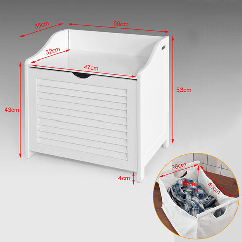 Rootz Laundry Chest - Laundry Collector - Laundry Basket - White MDF - Multi-Functional Storage - Chic Bathroom Bench - 50cm x 53cm x 35cm