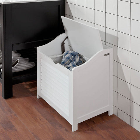 Rootz Laundry Chest - Laundry Collector - Laundry Basket - White MDF - Multi-Functional Storage - Chic Bathroom Bench - 50cm x 53cm x 35cm
