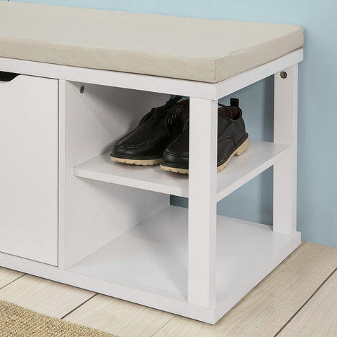 Rootz Gangbank met opbergruimte - Bedbank - Garderobebank - Krasbestendig melamine - Comfortabele witte zitkussens - Stabiel en veelzijdig - 94 cm x 45 cm x 40 cm