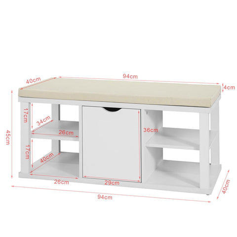 Rootz Gangbank met opbergruimte - Bedbank - Garderobebank - Krasbestendig melamine - Comfortabele witte zitkussens - Stabiel en veelzijdig - 94 cm x 45 cm x 40 cm