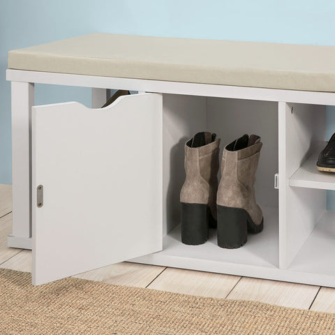 Rootz Gangbank met opbergruimte - Bedbank - Garderobebank - Krasbestendig melamine - Comfortabele witte zitkussens - Stabiel en veelzijdig - 94 cm x 45 cm x 40 cm