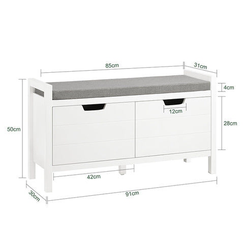 Rootz Shoe Storage Cabinet - Shoe Organizer - White MDF Shoe Bench - Comfortable Seating - 91x50x31cm