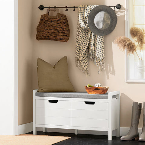 Rootz Shoe Storage Cabinet - Shoe Organizer - White MDF Shoe Bench - Comfortable Seating - 91x50x31cm