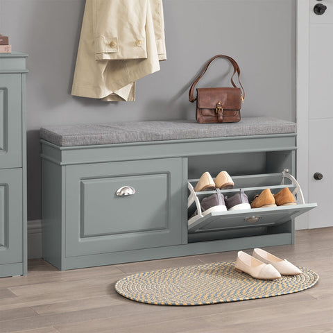 Rootz Shoe Bench with Storage - Shoe Tipper - Entryway Bench - Space-Saving Design - Comfortable Seating - Eco-Friendly FSC Certified - Light Gray MDF - 104cm x 51cm x 24cm