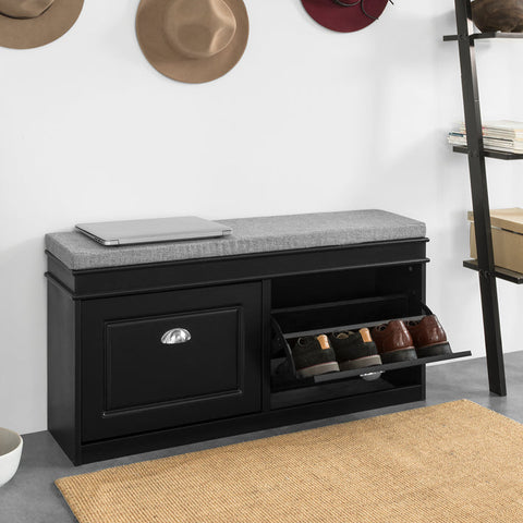 Rootz Schoenenbank met opbergruimte - Schoenenrek - Ingangsbank - FSC-gecertificeerd - Ruimtebesparend ontwerp - Comfortabele zitplaatsen - 104 cm x 52 cm x 24 cm - Verkrijgbaar in zwart of wit