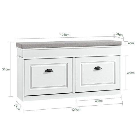 Rootz Shoe Bench - Shoe Storage Cabinet - Narrow Shoe Organizer - Durable MDF & PB - 104cm x 51cm x 24cm - Holds 8 Pairs & 260kg Capacity