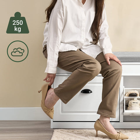 Rootz Shoe Bench - Shoe Storage Cabinet - Narrow Shoe Organizer - Durable MDF & PB - 104cm x 51cm x 24cm - Holds 8 Pairs & 260kg Capacity