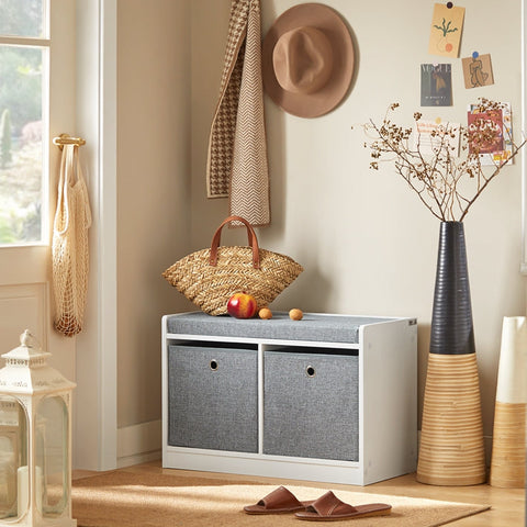 Rootz schoenenopbergbank - zittende ladekast - entree-organizer - verwijderbare manden - comfortabel kussen - ruimtebesparend - 68 cm x 45 cm x 32 cm