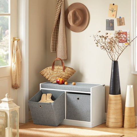 Rootz schoenenopbergbank - zittende ladekast - entree-organizer - verwijderbare manden - comfortabel kussen - ruimtebesparend - 68 cm x 45 cm x 32 cm