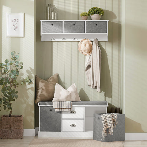 Rootz Schoenenopbergbank - Halorganisator - Schoenenrek - Comfortabele zitplaatsen - Verwijderbare manden - Duurzame MDF-constructie - 100 cm x 50 cm x 35 cm