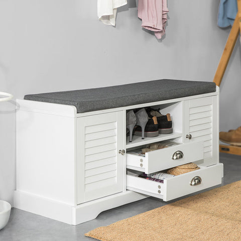 Rootz Schoenenopbergbank - Ingangsbank - Schoenenorganizer - Gedempte zitting - Ademende lamellendeuren - 105 cm x 49 cm x 37 cm