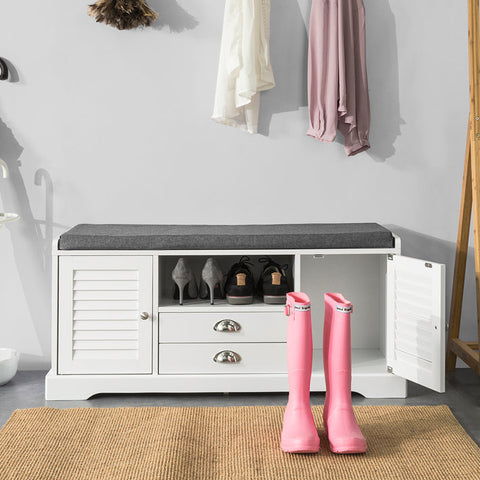 Rootz Schoenenopbergbank - Ingangsbank - Schoenenorganizer - Gedempte zitting - Ademende lamellendeuren - 105 cm x 49 cm x 37 cm