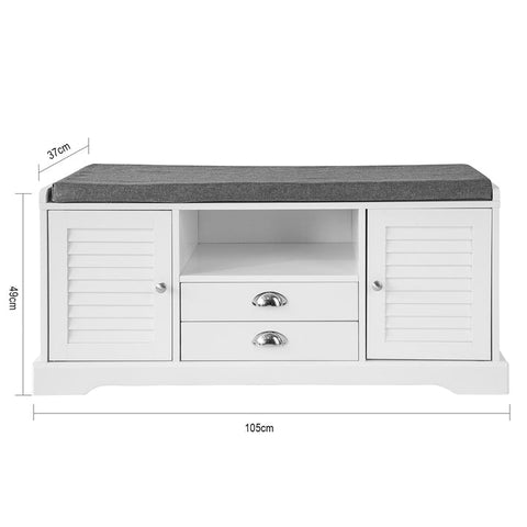 Rootz Schoenenopbergbank - Ingangsbank - Schoenenorganizer - Gedempte zitting - Ademende lamellendeuren - 105 cm x 49 cm x 37 cm