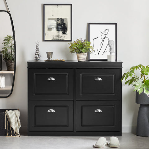 Rootz Schoenenkipperkast - Schoenenopbergorganisator - Schoenenkast - FSC-gecertificeerd - Stevig en veilig - Aan de muur te bevestigen - 105 cm x 82 cm x 24 cm - Zwart