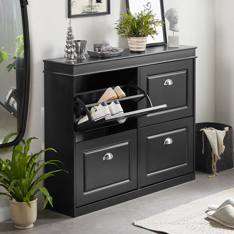 Rootz Schoenenkipperkast - Schoenenopbergorganisator - Schoenenkast - FSC-gecertificeerd - Stevig en veilig - Aan de muur te bevestigen - 105 cm x 82 cm x 24 cm - Zwart