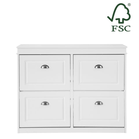 Rootz White Shoe Cabinet - Shoe Tipper - Shoe Storage Organizer - FSC Certified - Sturdy Construction - Wall Attachable - 105cm x 83cm x 24cm