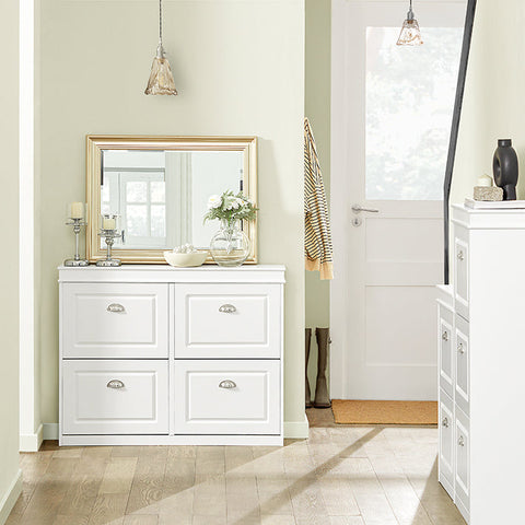 Rootz White Shoe Cabinet - Shoe Tipper - Shoe Storage Organizer - FSC Certified - Sturdy Construction - Wall Attachable - 105cm x 83cm x 24cm