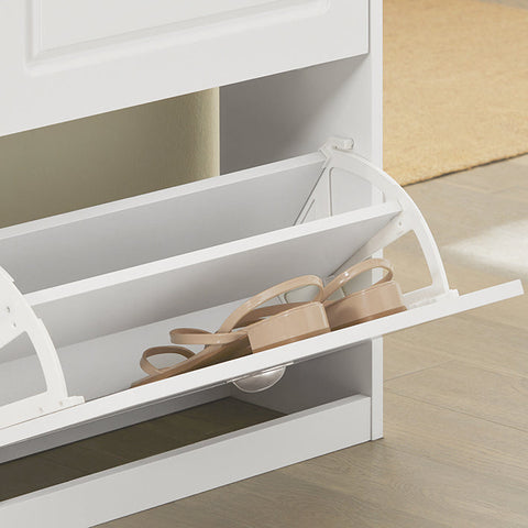 Rootz White Shoe Cabinet - Shoe Tipper - Shoe Storage Organizer - FSC Certified - Sturdy Construction - Wall Attachable - 105cm x 83cm x 24cm