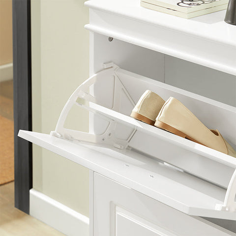 Rootz White Shoe Cabinet - Shoe Tipper - Shoe Organizer - FSC Certified - Sturdy Construction - Wall Attachable - 53cm x 117cm x 24cm