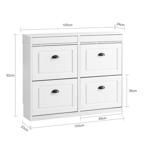 Rootz Shoe Cabinet - Footwear Storage - Shoe Organizer - Space-Saving Design - 105x83x24cm - White MDF