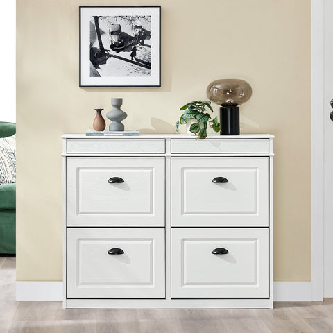 Rootz Shoe Cabinet - Footwear Storage - Shoe Organizer - Space-Saving Design - 105x83x24cm - White MDF